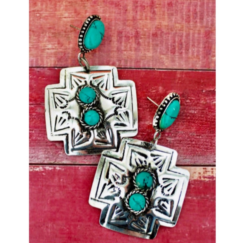 Las Cruces Cross Silvertone Earrings